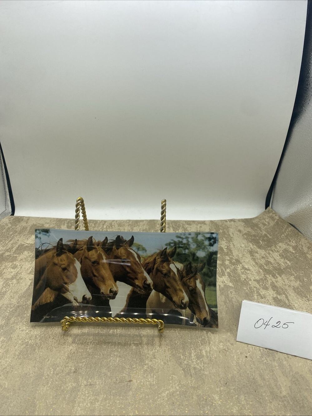 Horse Play Sports Trinket Dish Horse Glass Tray/Spoon Rest 7.75”X 3.75”